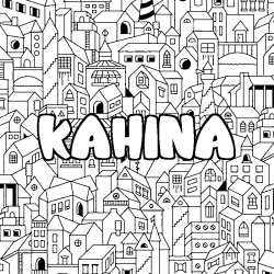 Coloring page first name KAHINA - City background