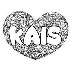 Coloring page first name KAIS - Heart mandala background