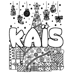 Coloring page first name KAÏS - Christmas tree and presents background