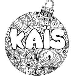 Coloring page first name KAÏS - Christmas tree bulb background