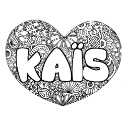 Coloring page first name KAÏS - Heart mandala background