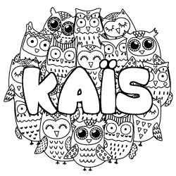 Coloring page first name KAÏS - Owls background