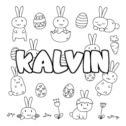 Coloring page first name KALVIN - Easter background