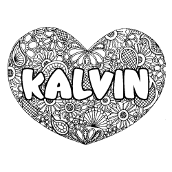 Coloring page first name KALVIN - Heart mandala background