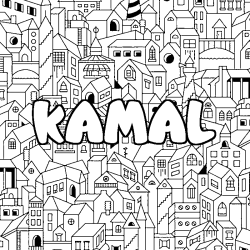 Coloring page first name KAMAL - City background