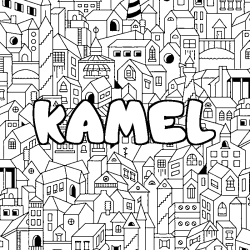 Coloring page first name KAMEL - City background