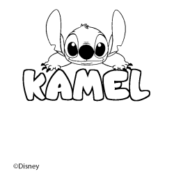 Coloring page first name KAMEL - Stitch background