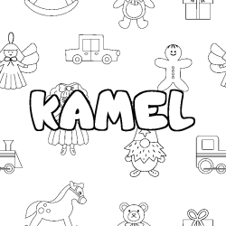 Coloring page first name KAMEL - Toys background