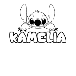 Coloring page first name KAMELIA - Stitch background