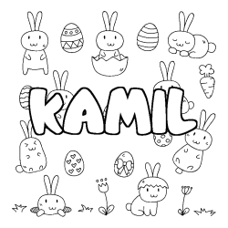 Coloring page first name KAMIL - Easter background