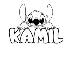 Coloring page first name KAMIL - Stitch background