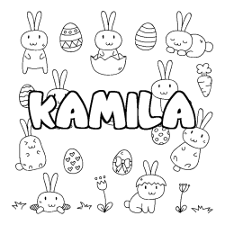 Coloring page first name KAMILA - Easter background