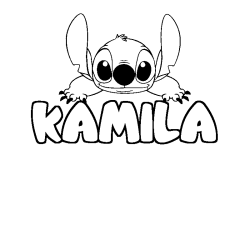 Coloring page first name KAMILA - Stitch background