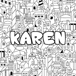 Coloring page first name KAREN - City background