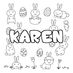 Coloring page first name KAREN - Easter background