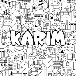Coloring page first name KARIM - City background