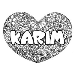 Coloring page first name KARIM - Heart mandala background