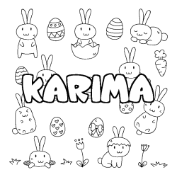 Coloring page first name KARIMA - Easter background