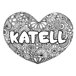 Coloring page first name KATELL - Heart mandala background