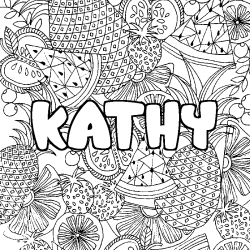 Coloring page first name KATHY - Fruits mandala background