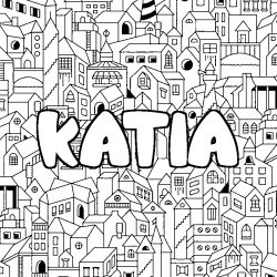 Coloring page first name KATIA - City background