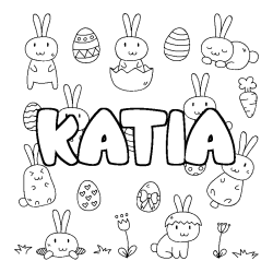 Coloring page first name KATIA - Easter background