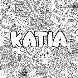 Coloring page first name KATIA - Fruits mandala background