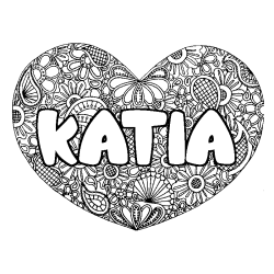 Coloring page first name KATIA - Heart mandala background