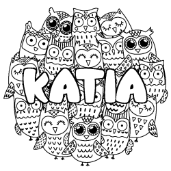 Coloring page first name KATIA - Owls background