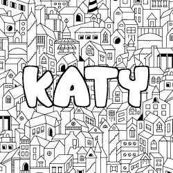 Coloring page first name KATY - City background