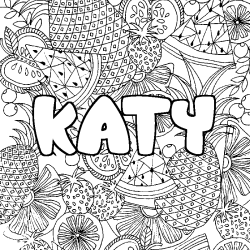 Coloring page first name KATY - Fruits mandala background