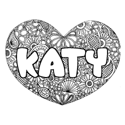 Coloring page first name KATY - Heart mandala background