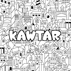 Coloring page first name KAWTAR - City background