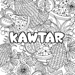 Coloring page first name KAWTAR - Fruits mandala background