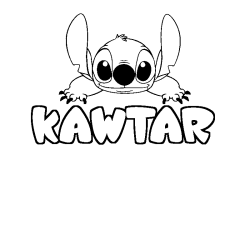 Coloring page first name KAWTAR - Stitch background
