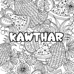 Coloring page first name KAWTHAR - Fruits mandala background