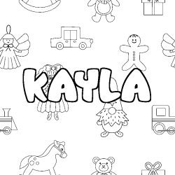 Coloring page first name KAYLA - Toys background