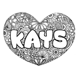Coloring page first name KAYS - Heart mandala background
