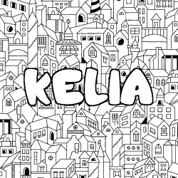 Coloring page first name KELIA - City background