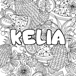 Coloring page first name KELIA - Fruits mandala background