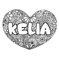 Coloring page first name KELIA - Heart mandala background