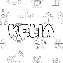 Coloring page first name KELIA - Toys background