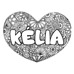 Coloring page first name KÉLIA - Heart mandala background