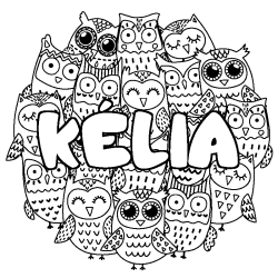 Coloring page first name KÉLIA - Owls background