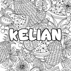 Coloring page first name KELIAN - Fruits mandala background