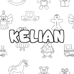 Coloring page first name KELIAN - Toys background