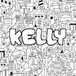 Coloring page first name KELLY - City background