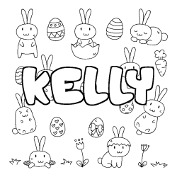 Coloring page first name KELLY - Easter background