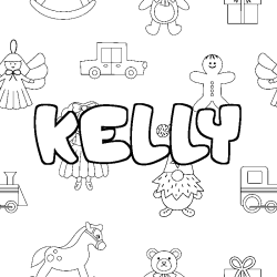 Coloring page first name KELLY - Toys background
