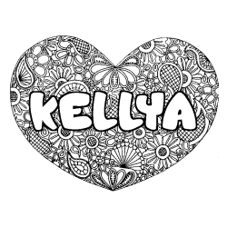 Coloring page first name KELLYA - Heart mandala background